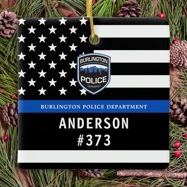 Police Department Blue Custom Logo Law Enforcement Ceramic Ornament (Creator Uploaded)