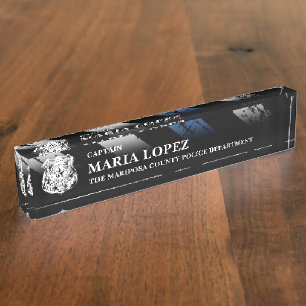 Police Department Captain Thin Blue Line Logo Nameplate