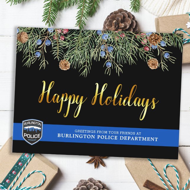 Police Department Christmas Thin Blue Line Happy Holiday Postcard (Creator Uploaded)