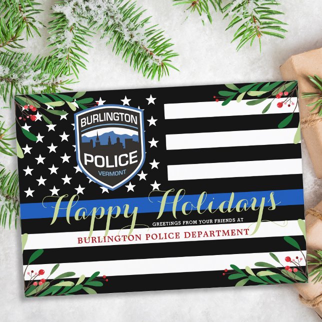 Police Department Christmas Thin Blue Line Holiday Postcard (Creator Uploaded)