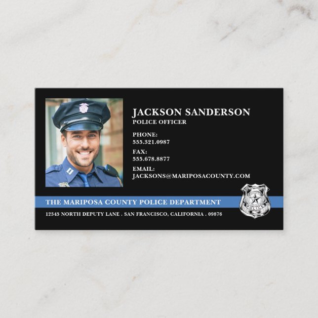 Police Department Law Enforcement Logo Photo Business Card (Front)