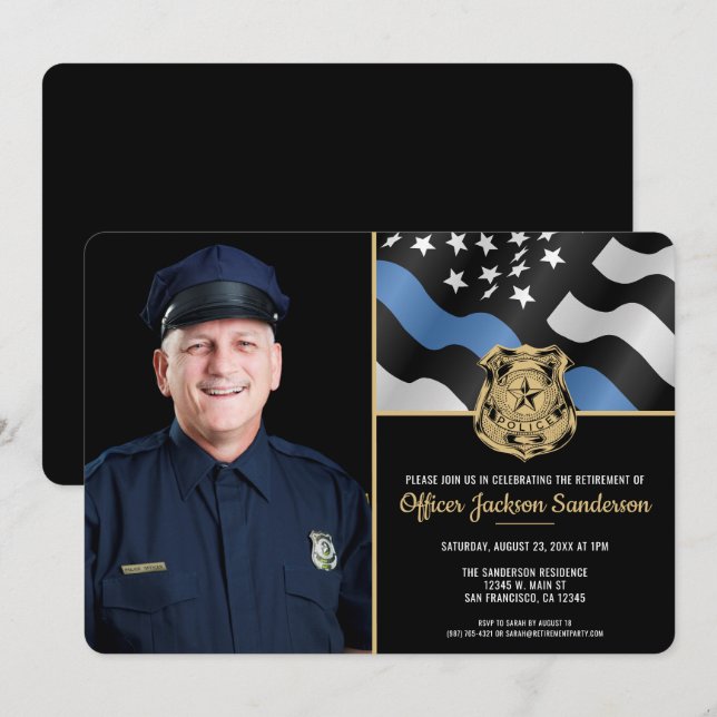 Police Department Law Enforcement Retirement Photo Invitation (Front/Back)