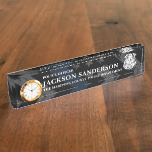 Police Department Logo Thin Blue Line Officer Nameplate