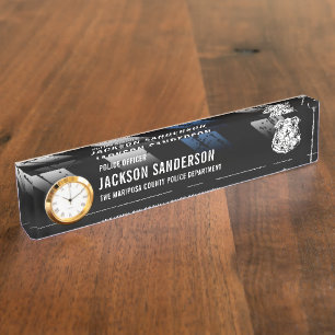 Police Department Officer Thin Blue Line Logo Nameplate