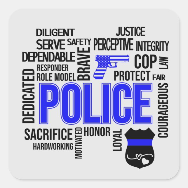Police Descriptive Words Square Stickers (Front)