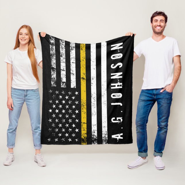 Police Dispatch | Thin Gold Line Flag Fleece Blanket (In Situ)