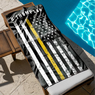 Police Dispatcher Thin Gold Line Flag Custom Beach Towel