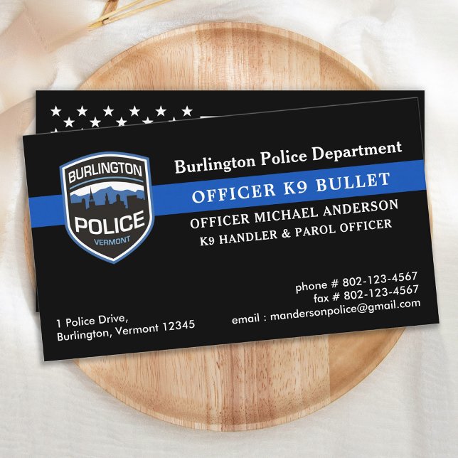 Police Dog K9 Unit Blue Line Police Department Business Card (Creator Uploaded)