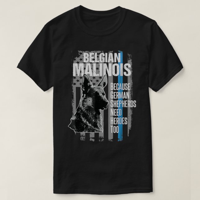 Police Dog Malinois Funny K9 Thin Blue Line Flag T-Shirt (Design Front)