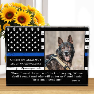Police Dog Thin Blue Line Officer K9 Memorial Photo Block