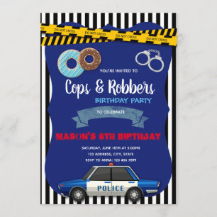 Police doughnuts party birthday invitation