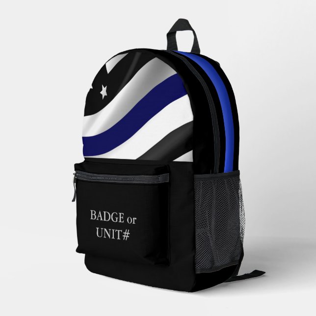 Police Flag Printed Backpack (Back Corner Right)