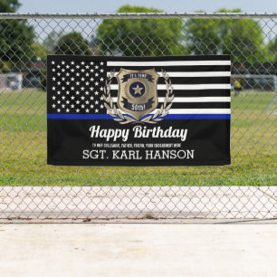 Police Flag Thin Blue Line Happy Birthday Banner