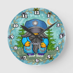 Police Gnome Round Clock