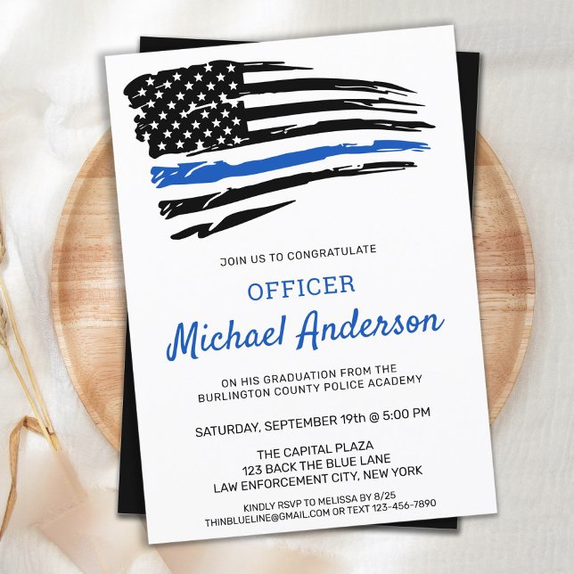 Police Graduation Academy Thin Blue Line Party Invitation (Creator Uploaded)