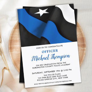 Police Graduation American Flag Thin Blue Line Invitation