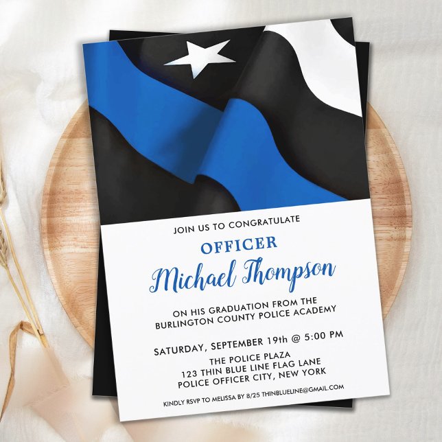  Police Graduation American Flag Thin Blue Line Invitation (Creator Uploaded)