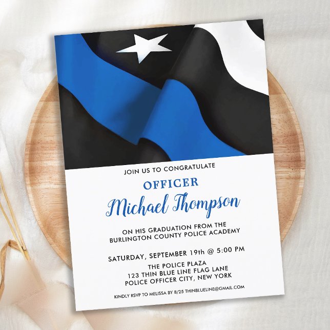  Police Graduation American Flag Thin Blue Line Invitation Postcard (Creator Uploaded)