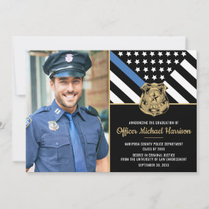 Police Graduation Blue Line Flag Law Enforcement Announcement