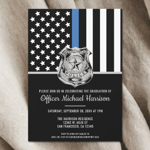 Police Graduation Blue Line Flag Law Enforcement Invitation