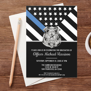 Police Graduation Blue Line Flag Law Enforcement Invitation