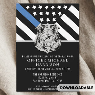 Police Graduation Blue Line Flag Law Enforcement Invitation