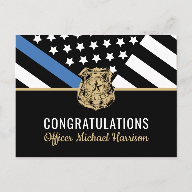 Police Graduation Blue Line Flag Law Enforcement Invitation Postcard (Front)