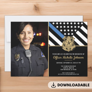 Police Graduation Blue Line Law Enforcement Photo Invitation