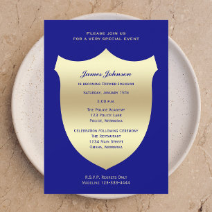 Police Graduation Invitations Badge on Navy