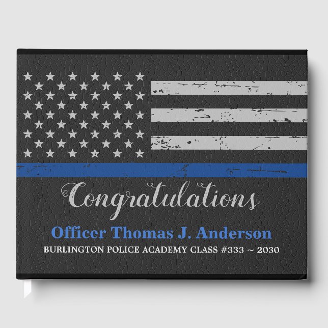 Police Graduation Leather Thin Blue Line Party Guest Book (Front)