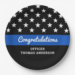 Police Graduation Party Blue Line Congratulations Paper Plate