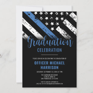 Police Graduation Party Blue Line Law Enforcement Invitation