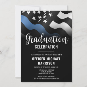 Police Graduation Party Blue Line Law Enforcement Invitation