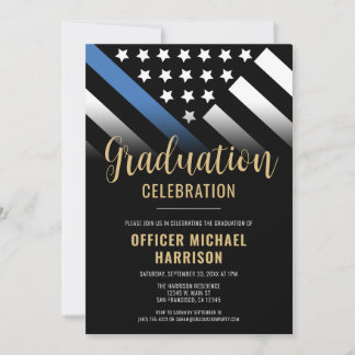 Police Graduation Party Blue Line Law Enforcement Invitation