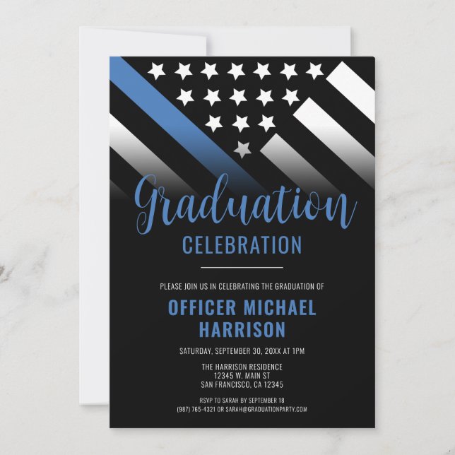 Police Graduation Party Blue Line Law Enforcement Invitation (Front)