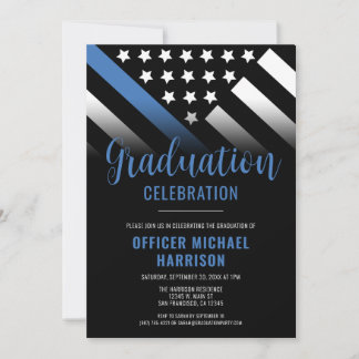 Police Graduation Party Blue Line Law Enforcement Invitation
