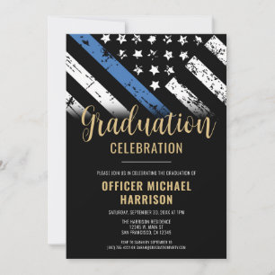 Police Graduation Party Blue Line Law Enforcement Invitation