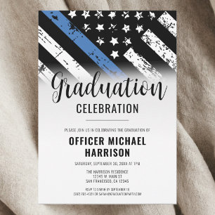 Police Graduation Party Blue Line Law Enforcement Invitation