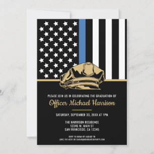 Police Graduation Party Blue Line Law Enforcement Invitation