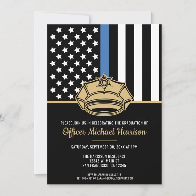 Police Graduation Party Blue Line Law Enforcement Invitation (Front)
