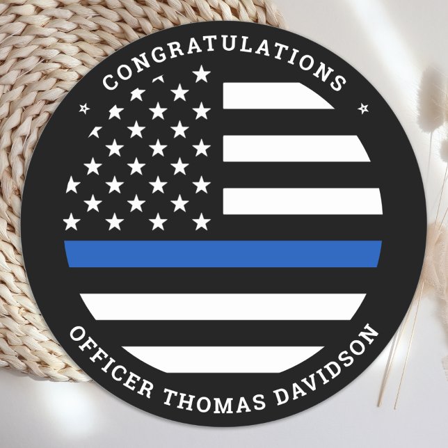 Police Graduation Party Modern Thin Blue Line Flag Classic Round Sticker (Creator Uploaded)