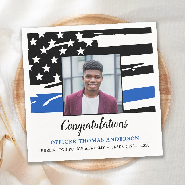 Police Graduation Party Photo Thin Blue Line Napkin (Creator Uploaded)