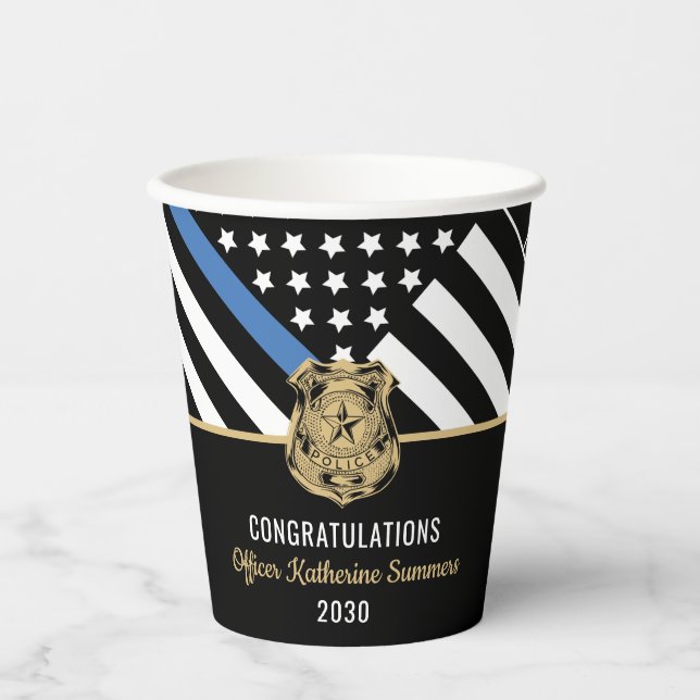 Police Graduation Thin Blue Line Law Enforcement Paper Cups (Front)