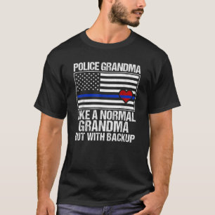 Police Grandma Blue Line Flag Heart T-Shirt