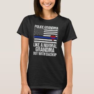 Police Grandma Blue Line Flag Heart T-Shirt