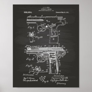 Police Gun 1911 Patent Art - Chalkboard Poster