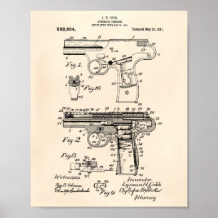 Police Gun 1911 Patent Art - Old Peper Poster
