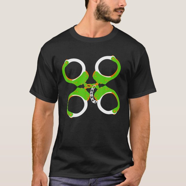 Police Handcuffs Four Leaf Clover Shamrock St Patr T-Shirt (Front)
