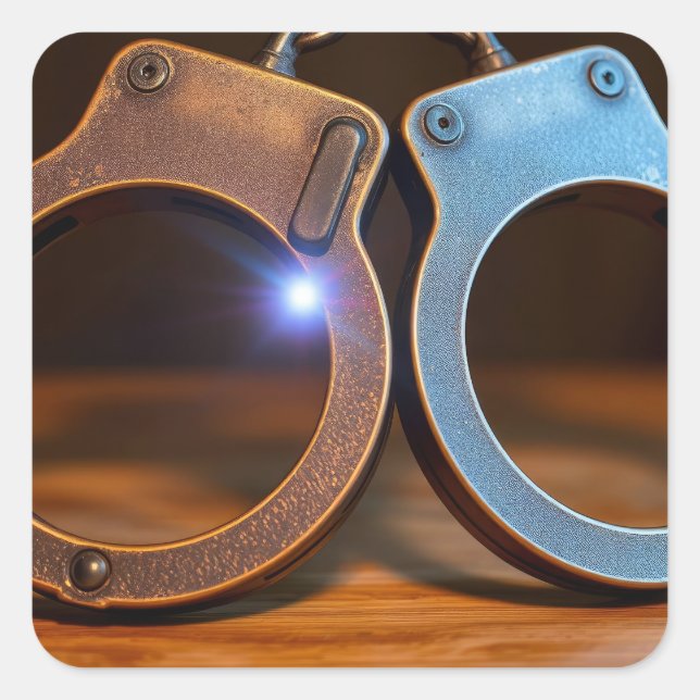 Police handcuffs square sticker (Front)