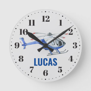 Police Helicopter Boys Bedroom Nursery Decor Round Clock